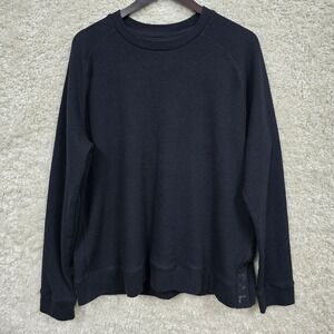 Municipal Pullover Mens XXL‎ Black Waffle Thermal Long Sleeve Crew Neck Side Zip